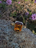 14k yellow gold emerald cut CITRINE estate ring