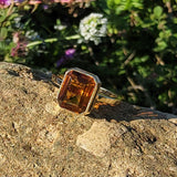 14k yellow gold emerald cut CITRINE estate ring