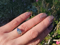 18k white gold vintage Art Deco 5 Diamond & Sapphire filigree Ring