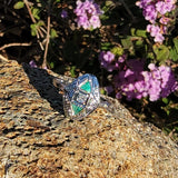 14k white gold Emerald & Diamond estate Art Deco vintage antique ring