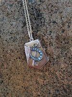 10k gold vintage seed pearl horseshoe key LOCKET pendant necklace
