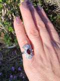 14k gold white Deco style garnet & diamond Ring