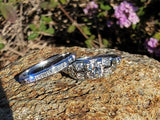 14k gold white Deco style garnet & diamond Ring