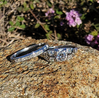 18k white gold vintage Art Deco diamond bridal set - apx  .35ct tw