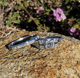 18k white gold vintage Art Deco diamond bridal set - apx  .35ct tw