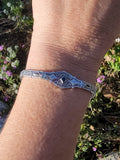 10k white gold c.1920's Deco filigree diamond & blue sapphire bracelet