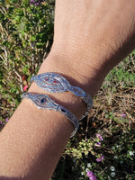 10k white gold c.1920's Deco filigree diamond & blue sapphire bracelet
