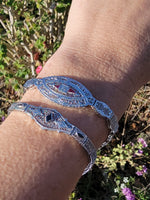 10k white gold c.1920's Deco filigree diamond & blue sapphire bracelet