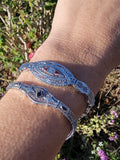 10k white gold c.1920's Deco filigree diamond & blue sapphire bracelet