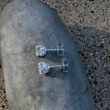 14k white gold old European cut diamond scroll stud earrings - .75ct tw
