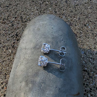 14k white gold old European cut diamond scroll stud earrings - .75ct tw