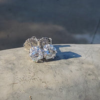 14k white gold old European cut diamond scroll stud earrings - .75ct tw