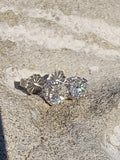 14k white gold old European cut diamond scroll stud earrings - .75ct tw