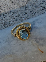 14k gold Edwardian flower floral oval aquamarine ring