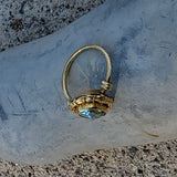 14k gold Edwardian flower floral oval aquamarine ring