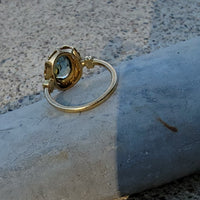 14k gold Edwardian flower floral oval aquamarine ring