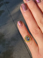14k gold Edwardian flower floral oval aquamarine ring