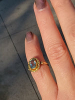 14k gold Edwardian flower floral oval aquamarine ring