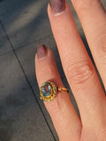 14k gold Edwardian flower floral oval aquamarine ring
