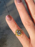 14k gold Edwardian flower floral oval aquamarine ring