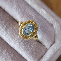 14k gold Edwardian flower floral oval aquamarine ring