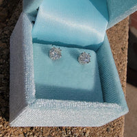 14k white gold European cut diamond scroll stud earrings - .75ct tw