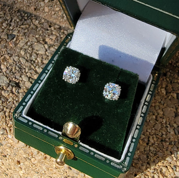 14k white gold European cut diamond scroll stud earrings - .76ct tw