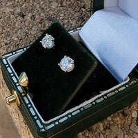 14k white gold European cut diamond scroll stud earrings - .76ct tw