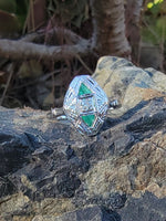 14k white gold Emerald & Diamond estate Art Deco vintage antique ring