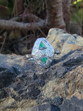 14k white gold Emerald & Diamond estate Art Deco vintage antique ring