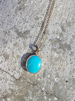 10k yellow gold turquoise bezel necklace pendant