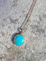 10k yellow gold turquoise bezel necklace pendant