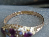 9ct gold Victorian pearl & garnet ring band - hallmarks