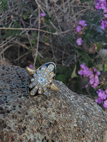 18ct Victorian enamel old mine cut diamond & enamel navette ring