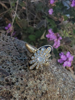 18ct Victorian enamel old mine cut diamond & enamel navette ring
