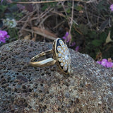 18ct Victorian enamel old mine cut diamond & enamel navette ring