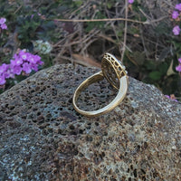 18ct Victorian enamel old mine cut diamond & enamel navette ring