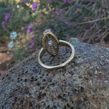 18ct Victorian enamel old mine cut diamond & enamel navette ring