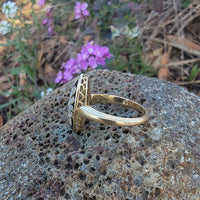18ct Victorian enamel old mine cut diamond & enamel navette ring