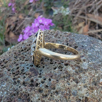 18ct Victorian enamel old mine cut diamond & enamel navette ring