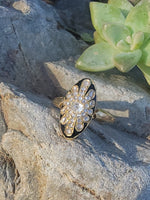 18ct Victorian enamel old mine cut diamond & enamel navette ring