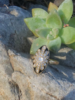 18ct Victorian enamel old mine cut diamond & enamel navette ring