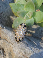 18ct Victorian enamel old mine cut diamond & enamel navette ring