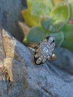 18ct Victorian enamel old mine cut diamond & enamel navette ring