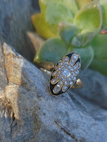 18ct Victorian enamel old mine cut diamond & enamel navette ring