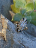 18ct Victorian enamel old mine cut diamond & enamel navette ring