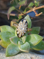 18ct Victorian enamel old mine cut diamond & enamel navette ring