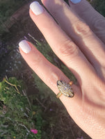 18ct Victorian enamel old mine cut diamond & enamel navette ring