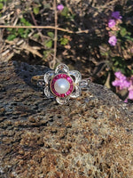 18ct gold two tone Edwardian Ruby, Pearl & Diamond ring - Hallmark