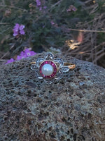 18ct gold two tone Edwardian Ruby, Pearl & Diamond ring - Hallmark